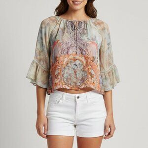 Camilla Electron Libre Girls Kids Size 10 Raglan Frill Blouse Ladies XS b67